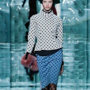 Marc Jacobs Fall 2011 Ready-to-Wear Runway Wool Polka Dot Blue Midi SkirtM $1500